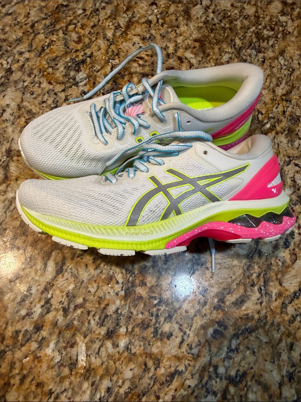 ASICS Women's White Running Shoes with Pink and Neon Yellow NWOT 6.5